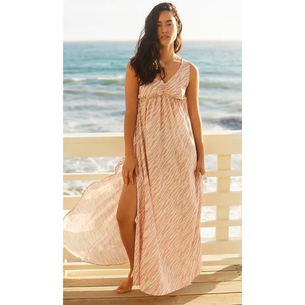 Anthropologie Boamar Zebra Striped Cover Up Maxi Dres Size Medium Pink Cream